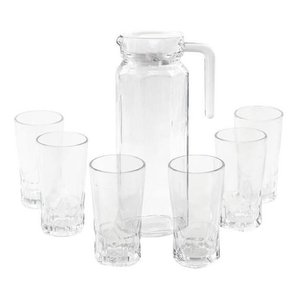 Jarra de Vidro com 6 Copos Tampa Água Suco 1800ml