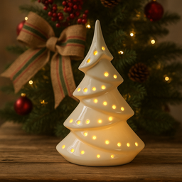 Árvore de Natal Porcelana Branca Led 17cm Decoração Natalina - 2