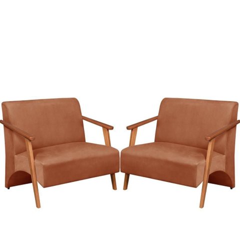 Poltrona Namoradeira Venus Braço Madeira Maciça Suede Unidecor Rosa