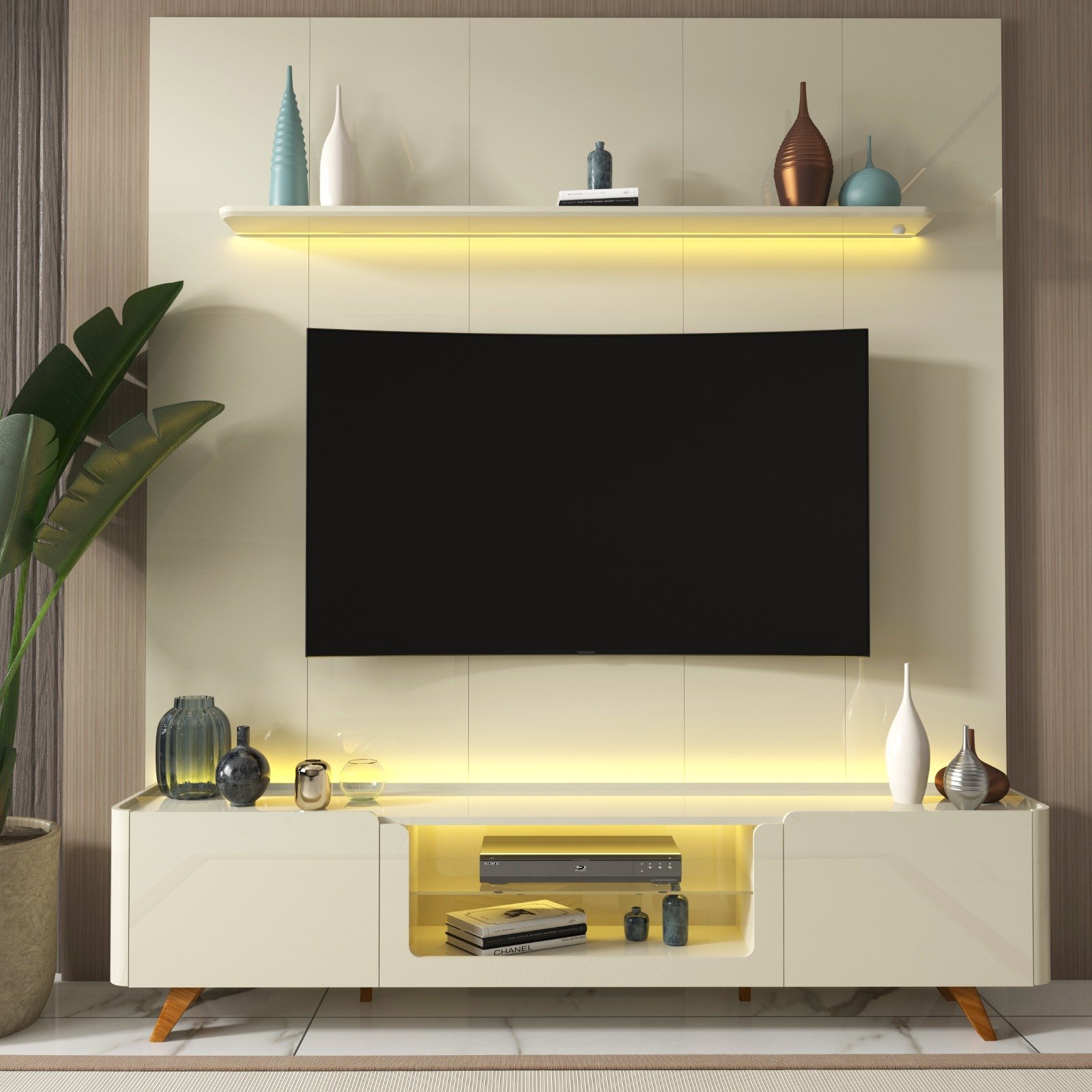 Rack com Painel para TV até 85 Polegadas 2 Portas com LED com Pés Madeira 240cm Splendore Yescasa - 1