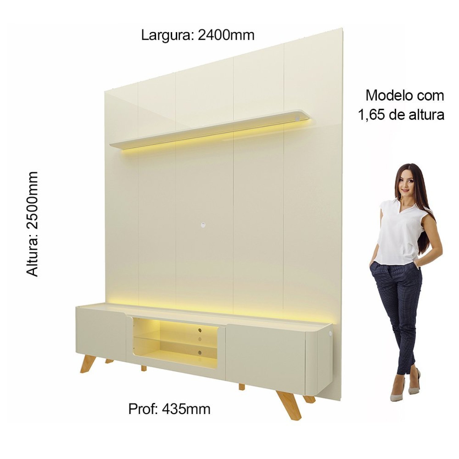 Rack com Painel para TV até 85 Polegadas 2 Portas com LED com Pés Madeira 240cm Splendore Yescasa - 4
