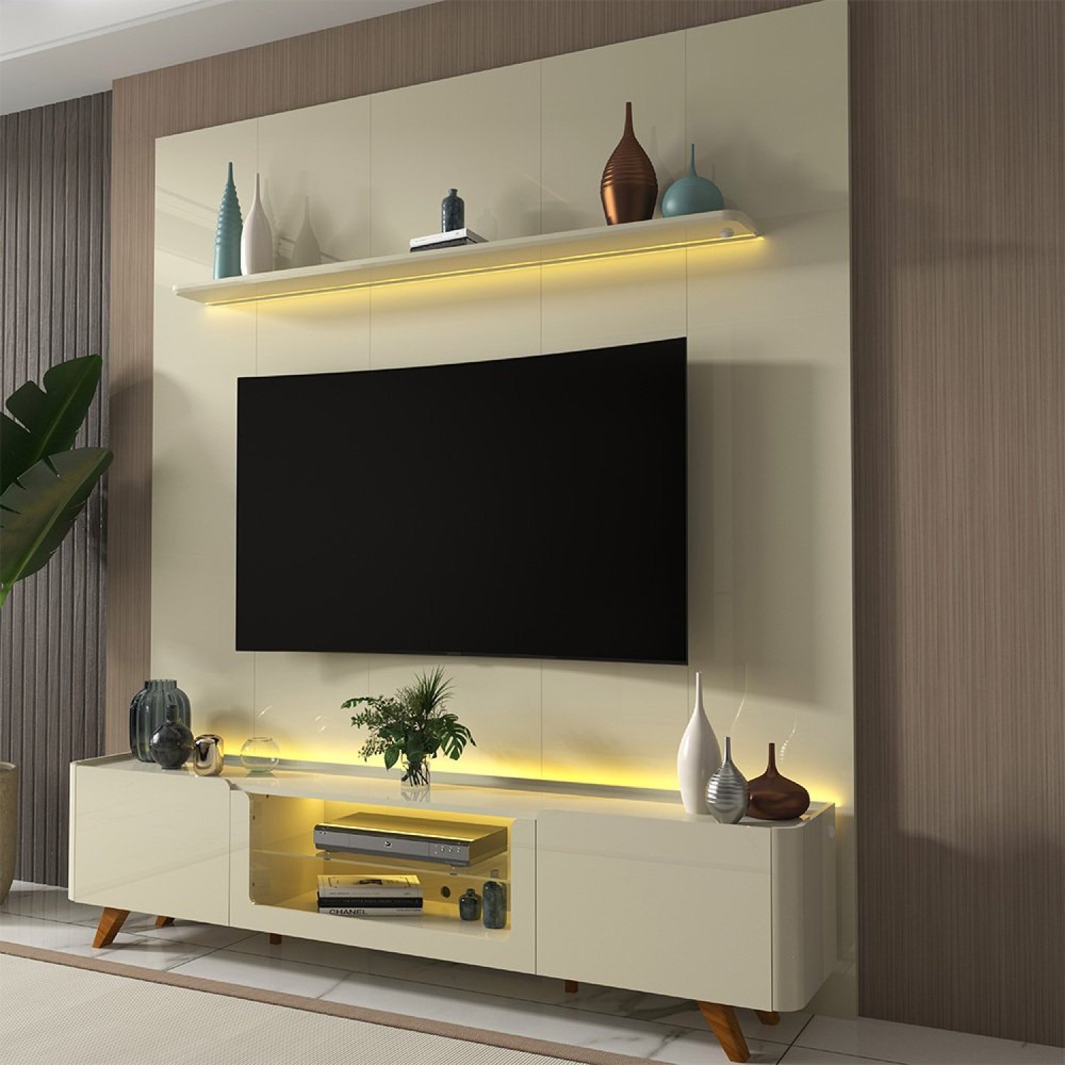 Rack com Painel para TV até 85 Polegadas 2 Portas com LED com Pés Madeira 240cm Splendore Yescasa - 2