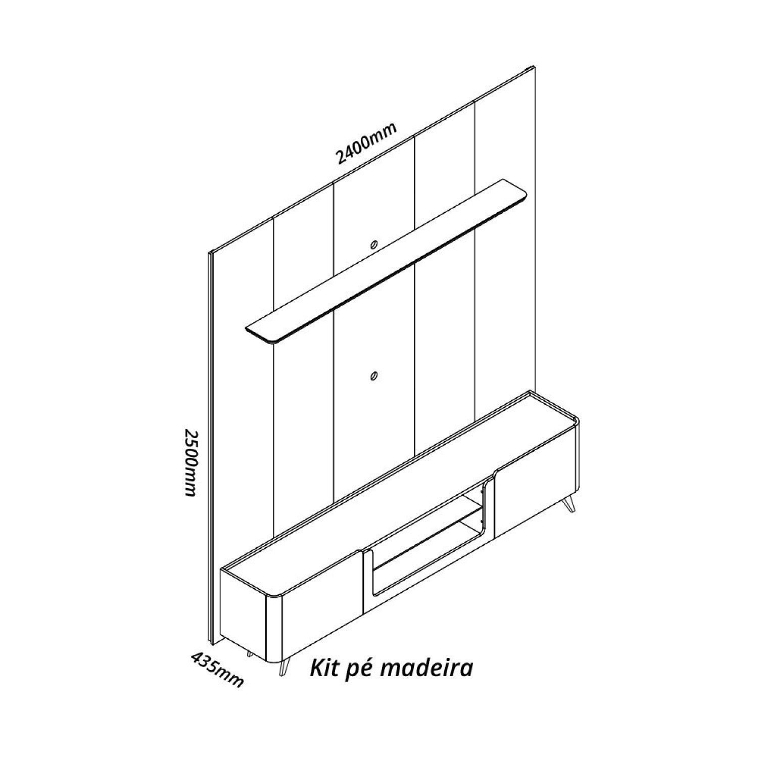 Rack com Painel para TV até 85 Polegadas 2 Portas com LED com Pés Madeira 240cm Splendore Yescasa - 3