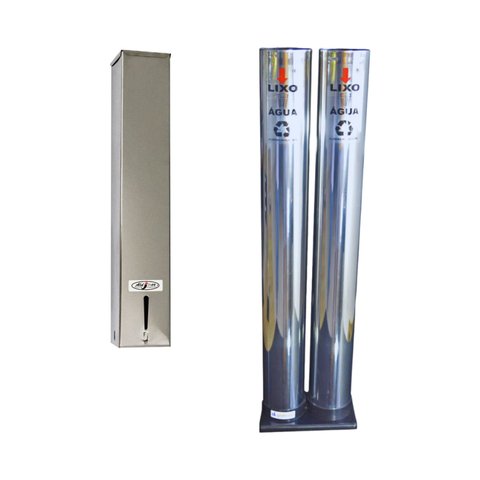 Kit Suporte Quadrado Inox Porta Copo Água + Lixeira Inox