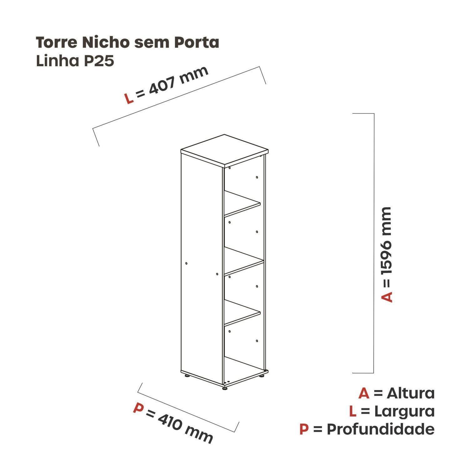 Torre Nicho Madeira 4 Prateleiras sem Porta Tnp25 - 4