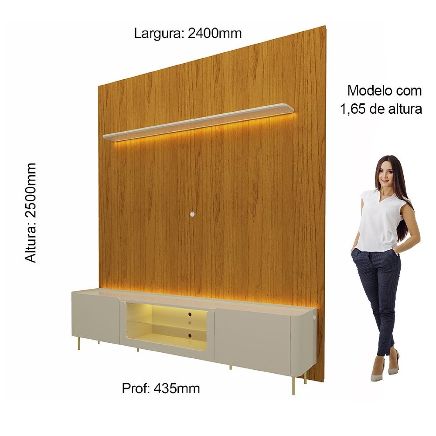 Rack com Painel para TV até 85 Polegadas 2 Portas com LED com Pés Ferro 240cm Splendore Yescasa - 4