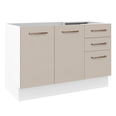 Balcão Gabinete de Pia 2 Portas e 3 Gavetas Branco/crema Agata Madesa