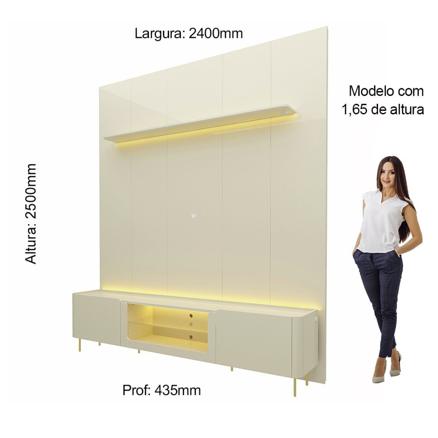 Rack com Painel para TV até 85 Polegadas 2 Portas com LED com Pés Ferro 240cm Splendore Yescasa - 4