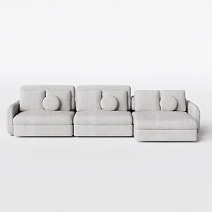 Sofá Denver Retrátil e Reclinável 3,04m em Boucle Alaska Natural - Home Mobily