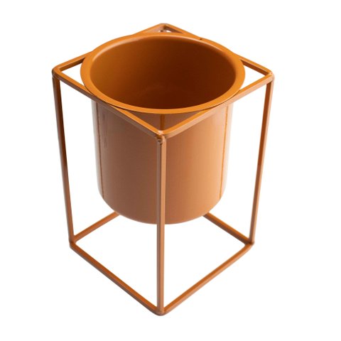Vaso Decorativo Terracota com Suporte em Metal 16x11cm - D'Rossi