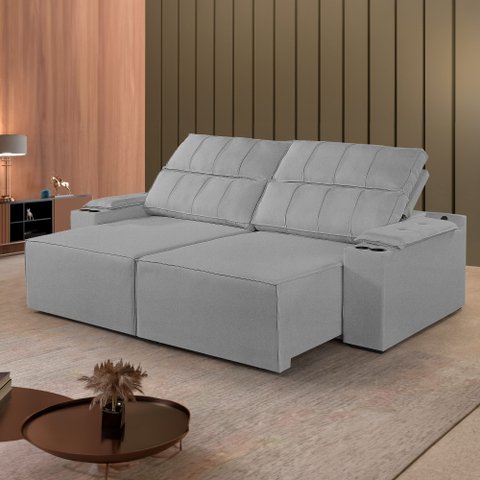 Sofá Retrátil e Reclinável 4 Lugares com Entrada USB e Porta Copos 290cm Austria Yescasa