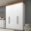 Ver imagem 1 de Guarda Roupa Solteiro 1,52m C/ 4 Portas e 2 Gavetas 100% Mdf Cor:branco Brilho com Freijó