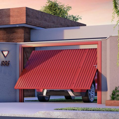 Portão de Aço Galvanizado Contrapeso com Painel Chapa Frisada 220cmx240cmx8,7cm