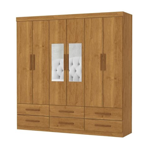 Guarda-Roupa Cancun 6 Portas 6 Gavetas com Espelho Multimóveis CR35553 Cinamomo
