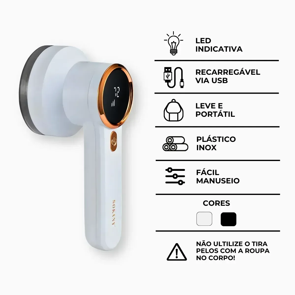 Aparador Elétrico sem Fio de Pelos e Fiapos de Roupas Branco - 8