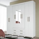 Ver imagem 1 de Guarda Roupa Casal 8 Portas 4 Gavetas Nápoles com Espelhos e Pés Branco