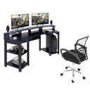 Ver imagem 2 de Conjunto 2 Peças com Mesa Gamer ME4167 com Cadeira de Escritório Diretor Tela Mesh Preto Azul