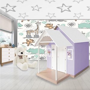 Casinha de Brinquedo Artesanal Mdf com Telhado Branco/lilás L12 - Gran Belo Casinha Infantil