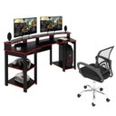 Ver imagem 2 de Conjunto 2 Peças com Mesa Gamer ME4167 com Cadeira de Escritório Diretor Tela Mesh Preto Vermelho