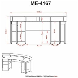 Kit 2 Peças com Mesa Gamer ME4167 com Cadeira de Escritório Diretor Tela Mesh - 10
