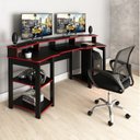 Ver imagem 1 de Conjunto 2 Peças com Mesa Gamer ME4167 com Cadeira de Escritório Diretor Tela Mesh Preto Vermelho