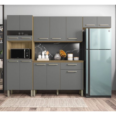 Cozinha Compacta 4 Peças Balcão 120cm com Tampo Versalhes Freijó/Gris
