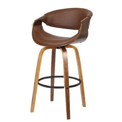 Banqueta Nicole Pu Marrom Base Madeira 103cm - 60531