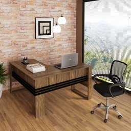 Kit 2 Peças com Escrivaninha em L com Cadeira de Escritório Diretor Tela Mesh - 1