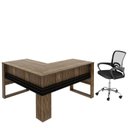 Ver imagem 2 de Kit 2 Peças com Escrivaninha em L com Cadeira de Escritório Diretor Tela Mesh