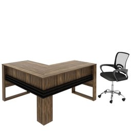 Kit 2 Peças com Escrivaninha em L com Cadeira de Escritório Diretor Tela Mesh - 2