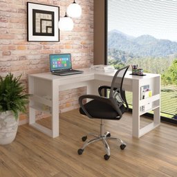 Kit 2 Peças com Escrivaninha em L com Cadeira de Escritório Diretor Tela Mesh - 3
