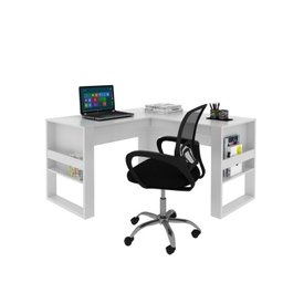 Kit 2 Peças com Escrivaninha em L com Cadeira de Escritório Diretor Tela Mesh - 4