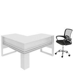 Kit 2 Peças com Escrivaninha em L com Cadeira de Escritório Diretor Tela Mesh - 2