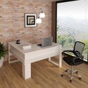 Ver imagem 1 de Conjunto 2 Peças com Escrivaninha em L com Cadeira de Escritório Diretor Tela Mesh Branco