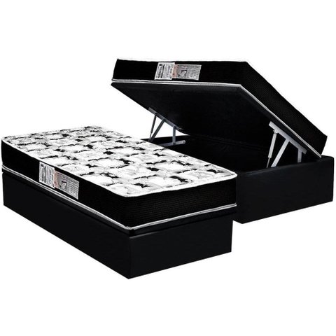 Cama Box Baú Solteiro: Colchão Espuma D33 Luckspuma Supreme Pillow Top + Base Crc Suede Black(