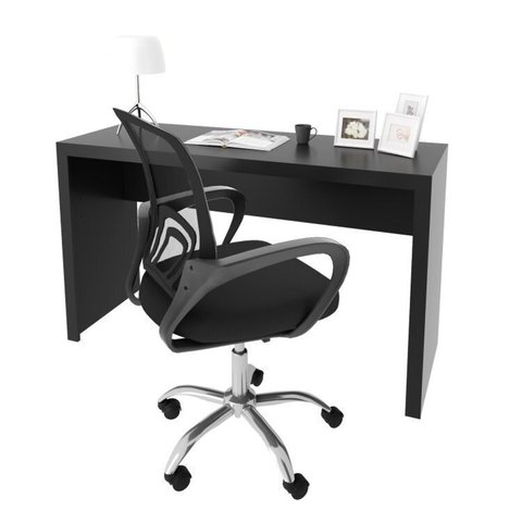 Conjunto 2 Peças com Escrivaninha 127cm Me4135 e Cadeira Diretor Tela Mesh Tok 3310 Espresso Móveis Preto
