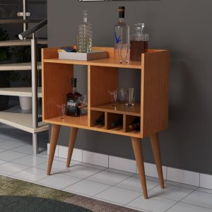 Aparador Mini Bar com Adega Pés Palito em Mdf Moderno:nature