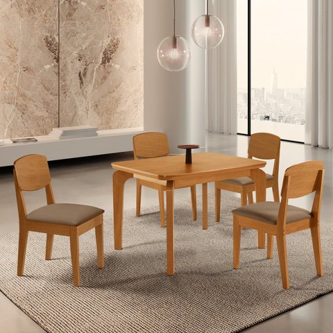 Conjunto Sala de Jantar Mesa Dublin Tampo em MDF e 4 Cadeiras Cleo Yescasa Marrom/Capuccino/Marromle