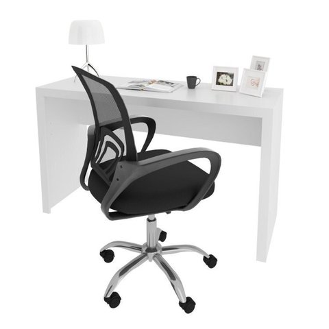 Conjunto 2 Peças com Escrivaninha 127cm ME4135 e Cadeira Diretor Tela Mesh Tok 3310 Espresso Móveis Branco
