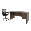Ver imagem 2 de Kit 2 Peças com Escrivaninha 3 Gavetas com Cadeira de Escritório Diretor Tela Mesh