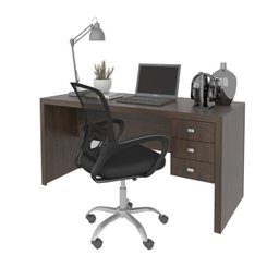 Kit 2 Peças com Escrivaninha 3 Gavetas com Cadeira de Escritório Diretor Tela Mesh - 4