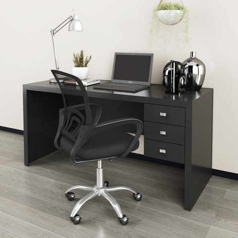 Kit 2 Peças com Escrivaninha 3 Gavetas com Cadeira de Escritório Diretor Tela Mesh