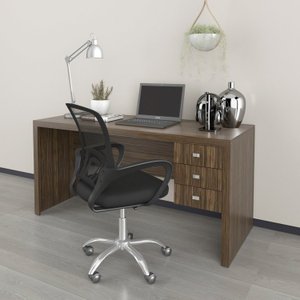 Kit 2 Peças com Escrivaninha 3 Gavetas com Cadeira de Escritório Diretor Tela Mesh