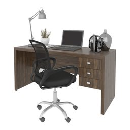 Kit 2 Peças com Escrivaninha 3 Gavetas com Cadeira de Escritório Diretor Tela Mesh - 2
