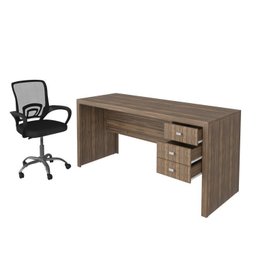 Kit 2 Peças com Escrivaninha 3 Gavetas com Cadeira de Escritório Diretor Tela Mesh - 3