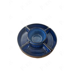 Petisqueira de Madeira com 5 Bowls de Cerâmica Azul Un0011 Btc - 2
