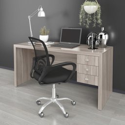 Kit 2 Peças com Escrivaninha 3 Gavetas com Cadeira de Escritório Diretor Tela Mesh - 1