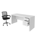 Ver imagem 2 de Conjunto 2 Peças com Escrivaninha 3 Gavetas com Cadeira de Escritório Diretor Tela Mesh Branco