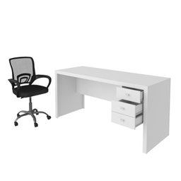 Kit 2 Peças com Escrivaninha 3 Gavetas com Cadeira de Escritório Diretor Tela Mesh - 2