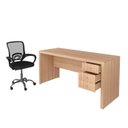 Ver imagem 3 de Conjunto 2 Peças com Escrivaninha 3 Gavetas com Cadeira de Escritório Diretor Tela Mesh Amendoa Marrom